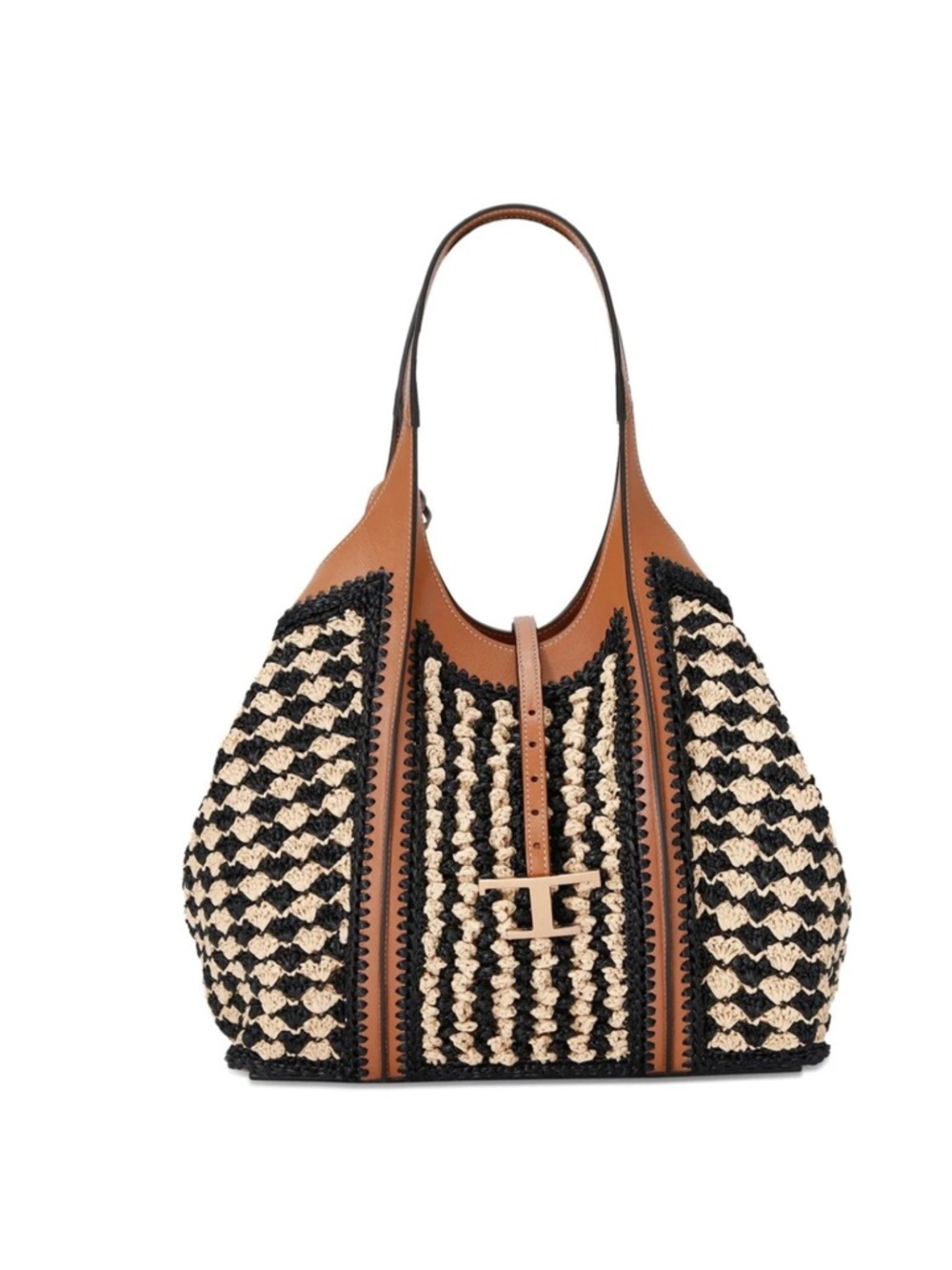 Tods  RARE Timeless T ShopperMedium , Cream and Tan Woven Tote